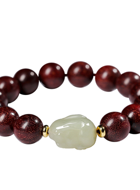 和田玉兔子手链女款小叶紫檀手串