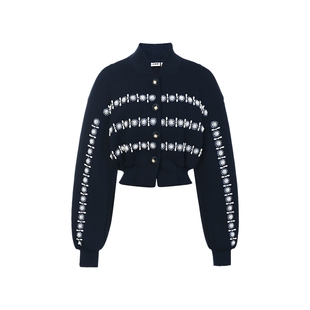 lefame拉飞姆2026春季深蓝排列绣花钉珠短款夹克外套