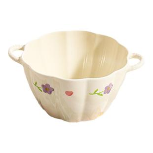 奶油风双耳汤碗家用大号2025新款高颜值陶瓷釉下彩个人专用泡面碗