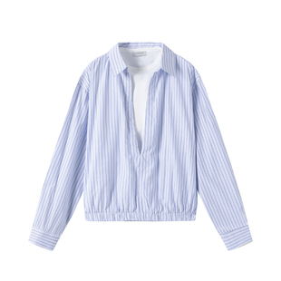 VLABMADE 松弛度假风COZY FIT短阔版型*优雅条纹深V领假两件衬衫