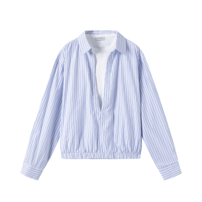 VLABMADE优雅条纹V领假两件衬衫