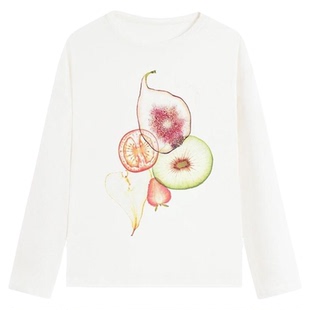 REDOLENCE水果切片tshirt白墨印花轻薄长袖T恤女纯棉防晒衣罩衫