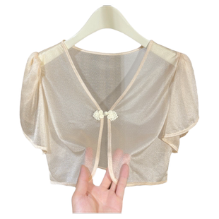 披肩夏季薄款新中新短袖开衫夏天薄纱吊带裙外搭防晒坎肩网纱罩衫