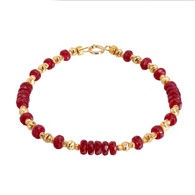 若华刻面鸽血红手链18K金