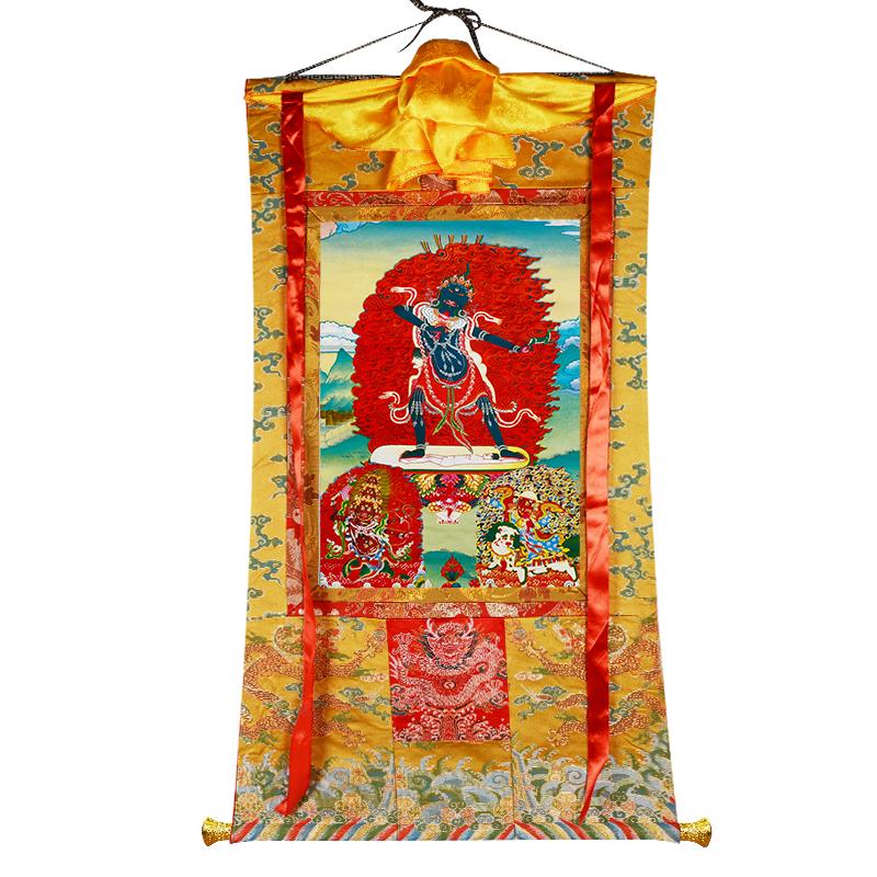 闯隆宁玛三根本《一髻佛母矿物唐卡挂画》藏式装裱啦呼啦装饰壁画
