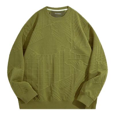 太平鸟男装异材拼接卫衣秋季空气层提花圆领宽松上衣潮流