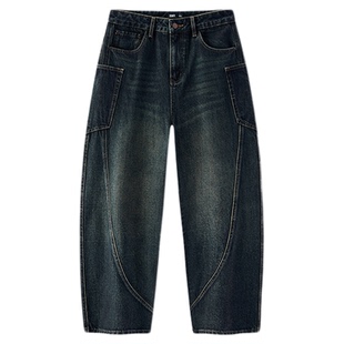 商场同款|森马牛仔裤男冬季重磅弯刀裤2025新款工装机能复古裤子