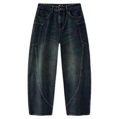 森马工装弯刀裤复古做旧牛仔裤男