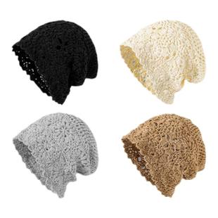 65cm大头围帽子女编织镂空帽针织帽春秋季冷帽堆堆帽毛线帽包头帽