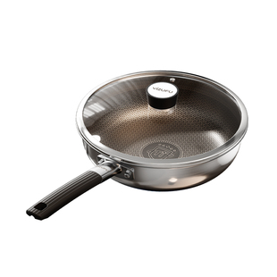 钛无涂层不锈钢平底锅不粘锅家用牛排深煎锅电磁炉专用炒菜锅具W