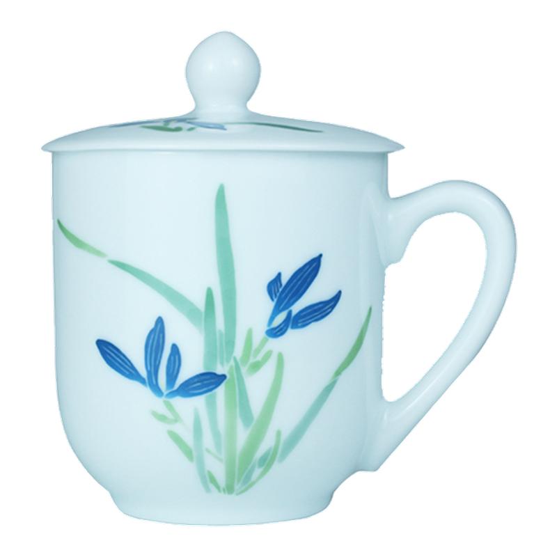 醴陵釉下彩陶瓷带盖茶杯办公杯会茶杯