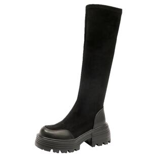 大东弹力瘦瘦靴女2026新款秋冬显瘦绒面长靴小个子厚底增高长筒靴