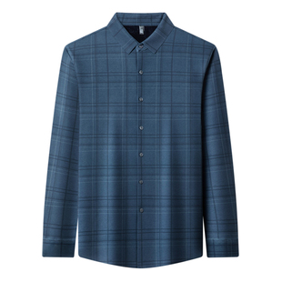 皮尔卡丹冬季男士长袖商务休闲格子衬衫加绒加厚免烫休闲保暖衬衣