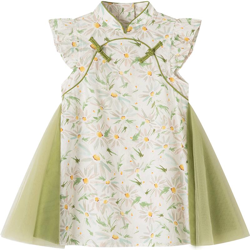 笛莎旗舰店女童连衣裙夏季新款大童儿童旗袍汉服网纱公主裙子迪莎