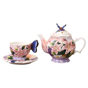 百合花杯盘组套餐茶壶摆件创意家居庭院浪漫花茶壶家用下午茶