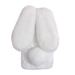 适用iphone14手机壳白色懒兔毛毛绒兔子苹果11/12/13promax/8plus毛茸茸15promax保护套