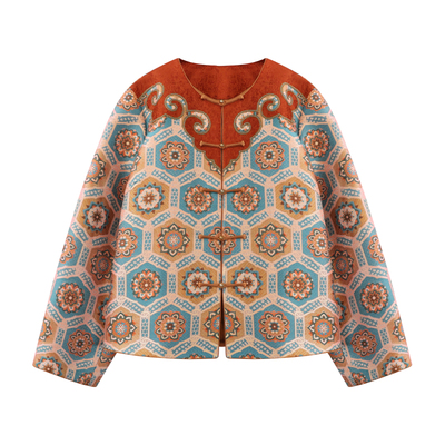 萧娘【彩阙】宝相纹纳纱锦圆领长袖外套女新中式开衫女上衣3114