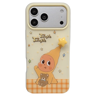 jze 可爱黄波点格纹旋转星星小人挂绳适用苹果17ProMax手机壳iphone15新款16pro女13二合一15pro防摔保护套14