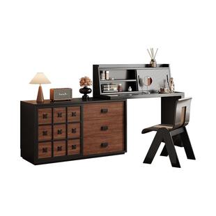 香颂中古风梳妆台斗柜一体2025新款实木化妆桌复古风床尾柜收纳柜