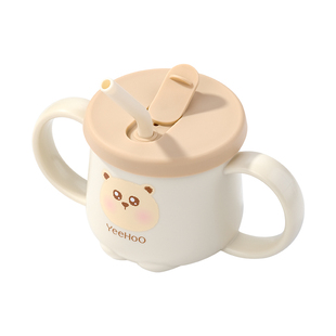 英氏儿童牛奶杯250ml刻度吸管杯316不锈钢防摔防烫宝宝喝米糊专用