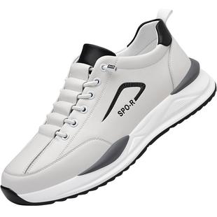 新款休闲鞋男款皮鞋男士真皮轻便运动鞋中年爸爸透气增高鞋子男鞋