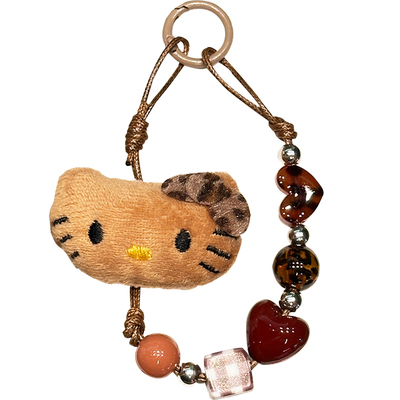 秋冬可爱毛绒kitty猫串珠适用苹果华为手机壳手机链挂绳ccd相机包包饰品美拉德棕色系手腕挂件毛茸茸公仔链条