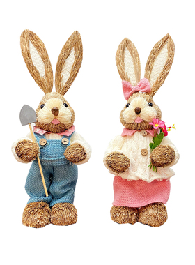 草编兔子客厅桌面摆件可爱