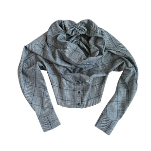 TROPICEYE 原创西太后千鸟格纹堆堆领超宽松复古宫廷风长袖衬衫