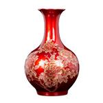 景德镇陶瓷器花瓶摆件中国红色擦花现代中式家居客厅电视柜装饰品