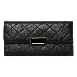 黄色招财真皮长款钱包女2026新款小香风菱格软牛皮钱夹放手机手包