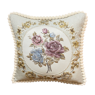 欧式沙发靠垫客厅抱枕套子刺绣护腰靠背椅子靠枕罩方形不含芯可洗