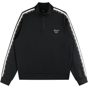 卡宾男装 十字纹提花polo领卫衣2024秋新款宽松上衣字母刺绣潮流H