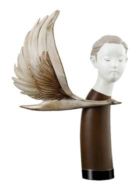 现代简约客厅侘寂风摆件样板房间售楼处人物大雁雕塑软装饰品摆设