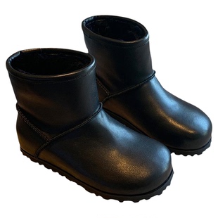 【TFM】内增高3CM~牛皮羊毛雪地靴女冬加绒保暖防滑短筒棉靴黑色