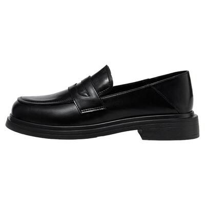 达芙妮厚底乐福鞋女黑色小皮鞋