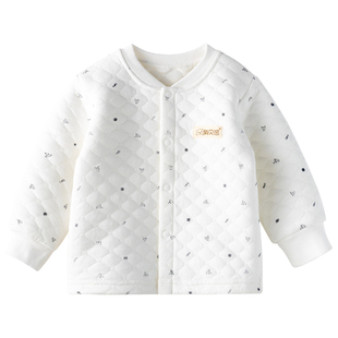 宝宝秋衣开衫纯棉加厚男儿童内衣三层夹棉女婴儿保暖上衣秋冬内穿