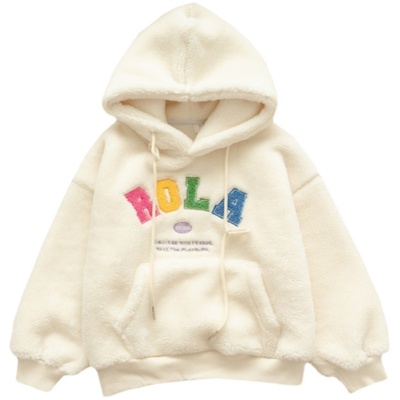 冬季套头羊羔绒紫色休闲风卫衣