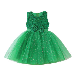 请你帮帮忙舞蹈服粉可爱蓬蓬裙桃花朵朵开女童亮片纱裙六一表演服