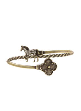 实心纯铜镶钻小马古风扭纹方手镯