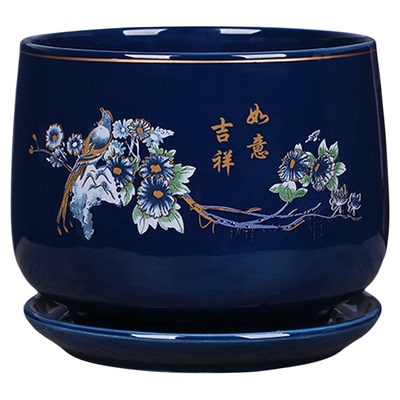 陶瓷花盆带托盘一组两个