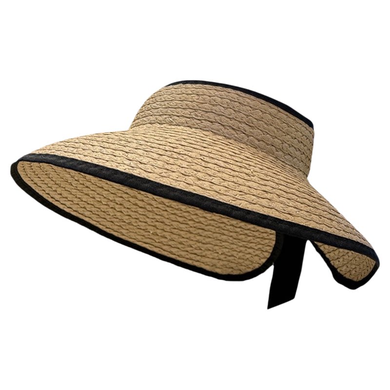 大帽檐可折叠草编空顶帽子女夏季