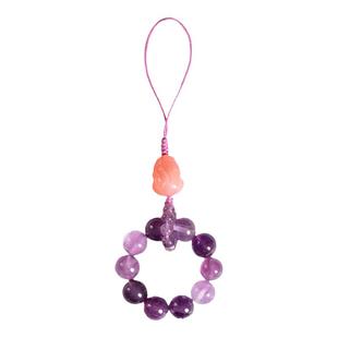 太阳石紫水晶圆珠手机链挂件草莓晶指环扣盐源玛瑙招财貔貅挂饰品