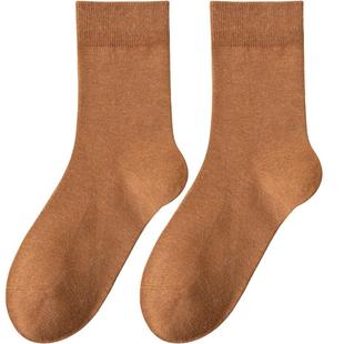 袜子女纯棉中筒袜秋冬防臭吸汗抗菌无骨咖色棉袜长袜配乐福鞋