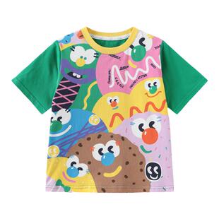 clanc潮牌童装2024夏季新款儿童彩色印花薄款洋气半袖男童短袖T恤