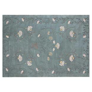 GIRONES进口GAN手工枪刺簇绒刺绣白色雏菊纯羊毛清新绿色客厅地