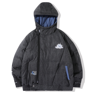 LAMLICKA字母印花羽绒服男2024冬新款冬季潮牌短款保暖白鸭绒外套