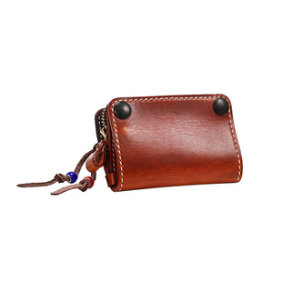 升级版植鞣牛皮钥匙包真皮男款手工复古搭扣汽车钥匙包卡包二合一