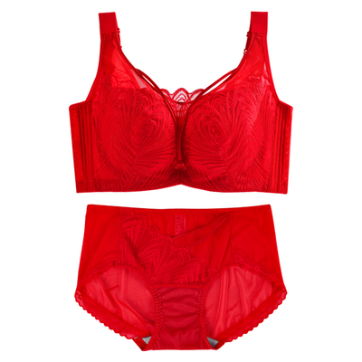 红色本命年内衣女套装大胸显小