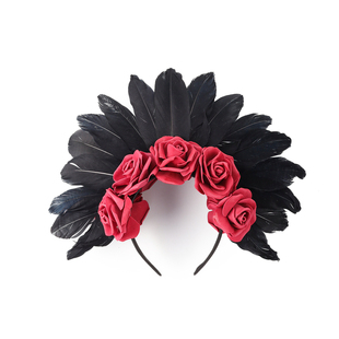 LATTICE复古万圣节装扮玫瑰羽毛头饰法式网纱派对发饰cos道具个性