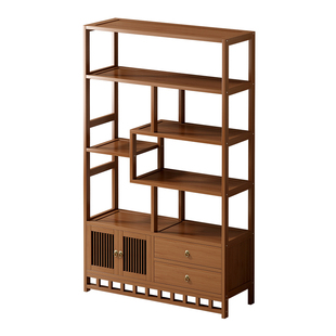 博古架新中式简易置物架靠墙落地式多功能茶叶柜非实木竹制展示柜